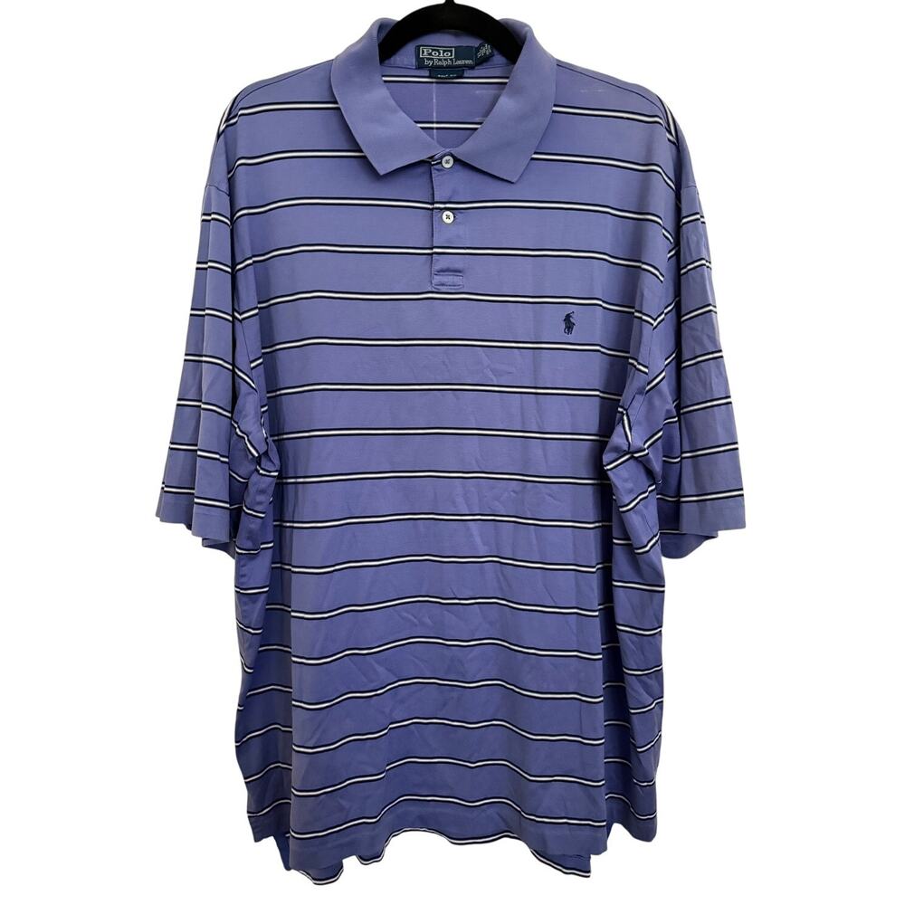 Ralph Lauren Purple Cotton Stripe Short Sleeve Polo Golf Fit Pony Preppy Mens XL